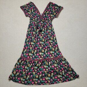 Springfield Women's Black Floral Print Flowy Midi Dress, Size Medium